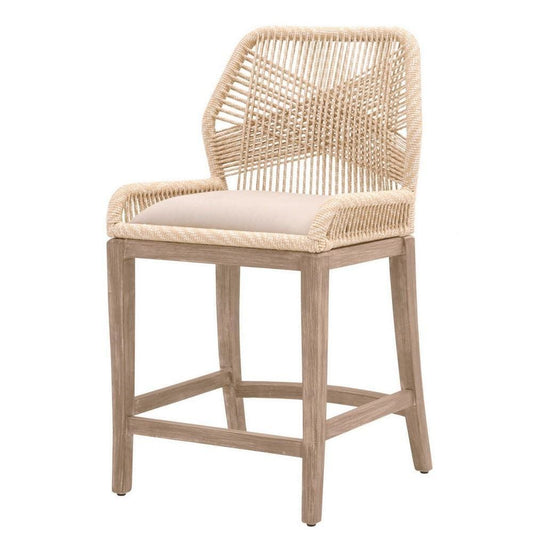 Intricate Rope Weaved Padded Counter Stool, Beige and Brown By Casagear Home