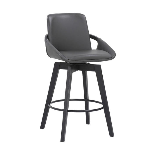 27 Inches Leatherette Swivel Counter Stool with Angled Legs, Black By Casagear Home