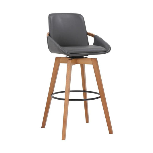 30 Inches Leatherette Swivel Barstool, Gray and Brown By Casagear Home