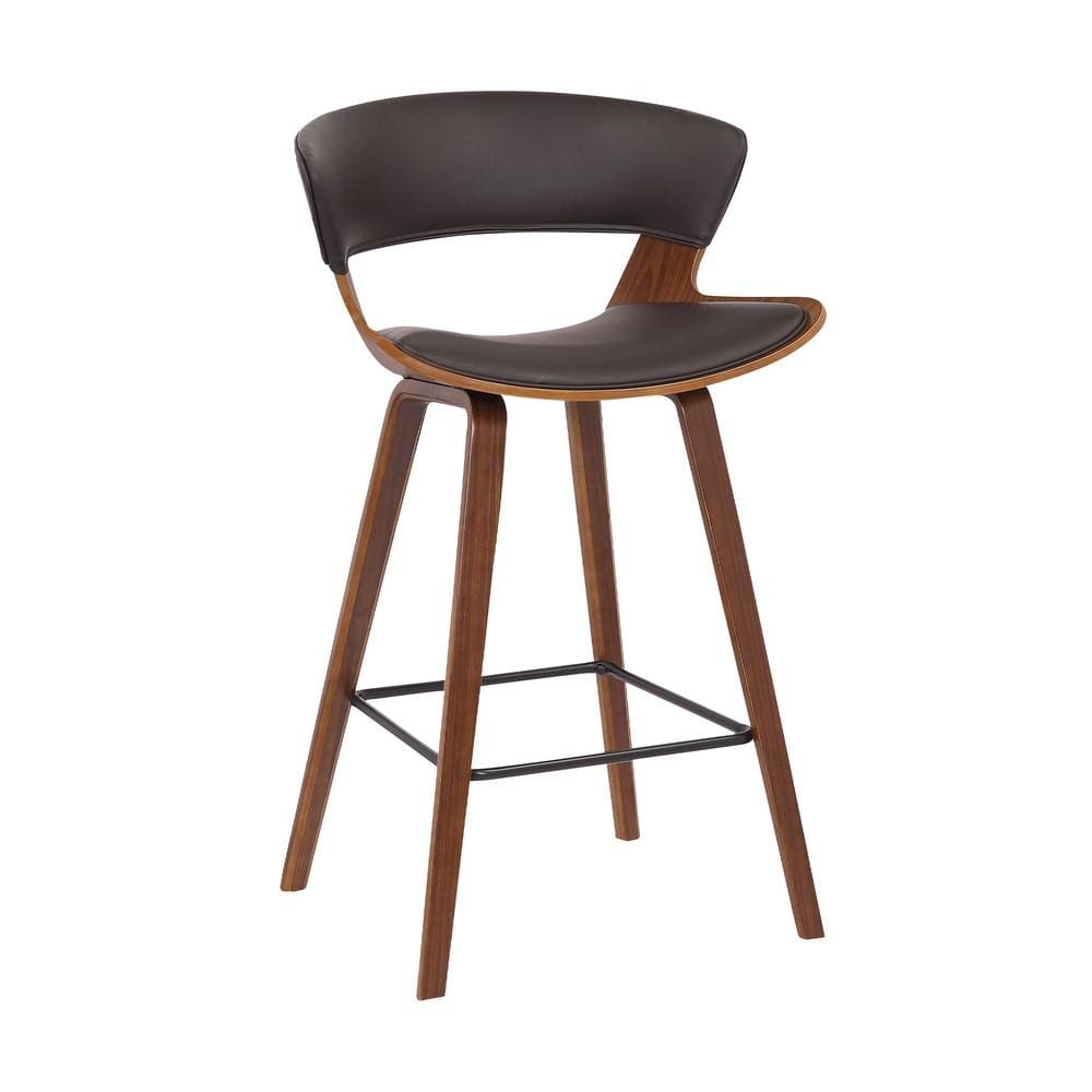 Counter Stool | Faux Leather Saddle Seat | 27" | Brown