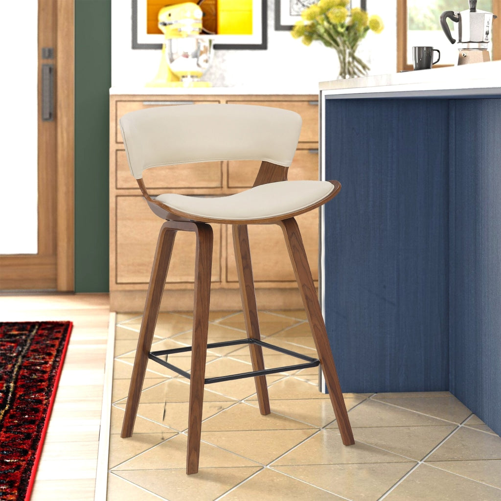 Counter Stool | Faux Leather Saddle Seat | 27" | Cream & Brown