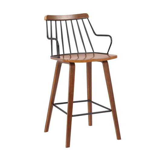26 Inches Counter Height Barstool with Spindle Back, Brown and Black By Casagear Home