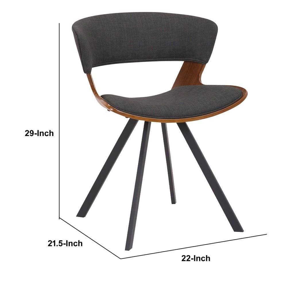 18 Inches Curved Padded Dining Chair with Angled Legs Brown and Black By Casagear Home BM236370