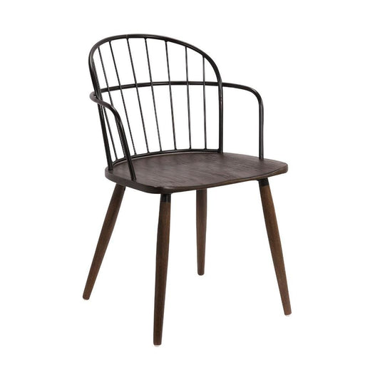 Metal Frame Side Chair with Open Backrest, Black and Brown By Casagear Home