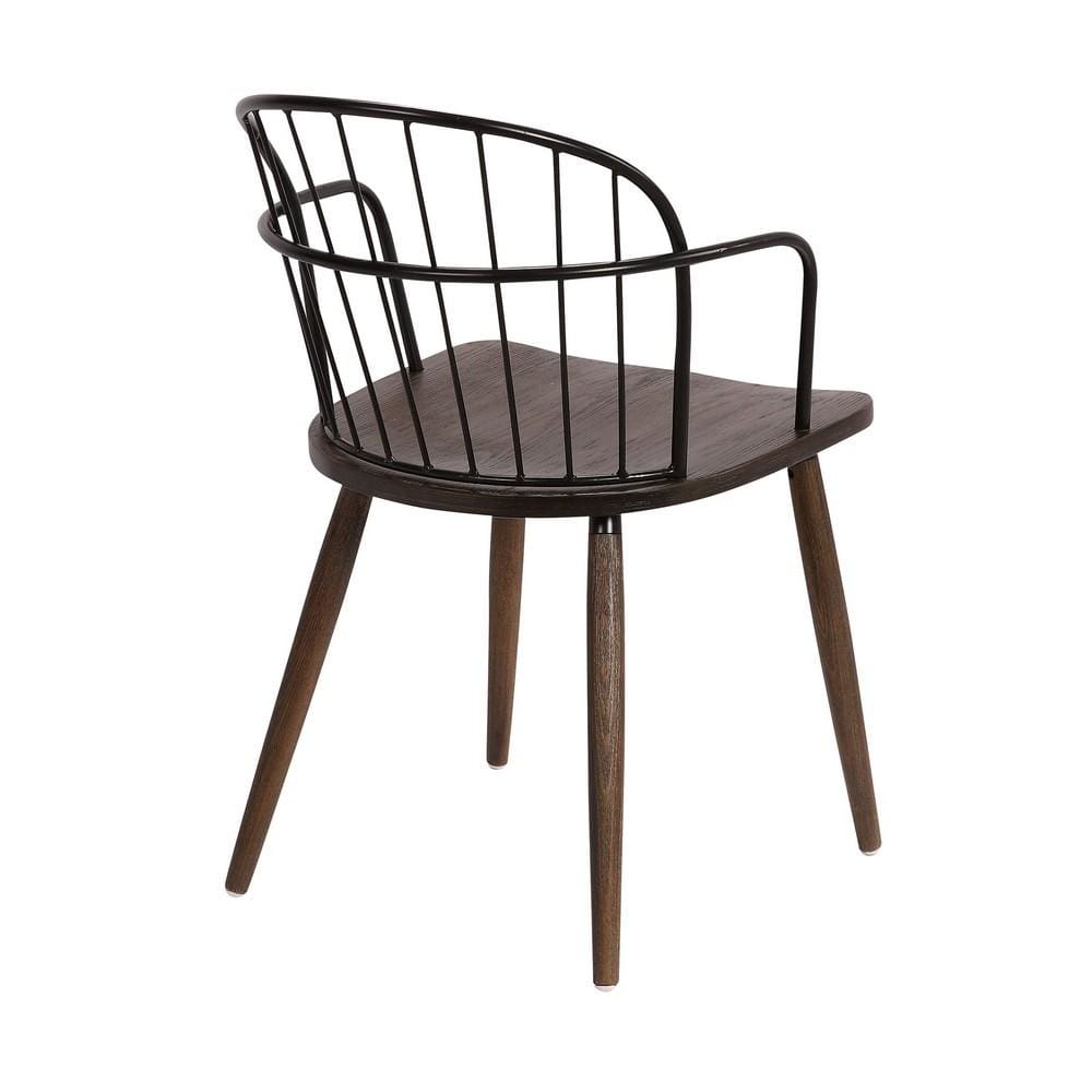 Metal Frame Side Chair with Open Backrest Black and Brown By Casagear Home BM236435