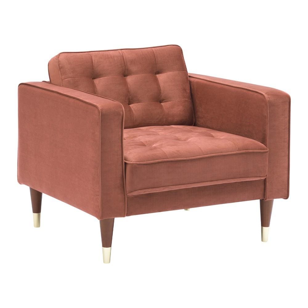 Tufted Fabric Upholstered Club Chair with Piped Stitching, Pink By Casagear Home