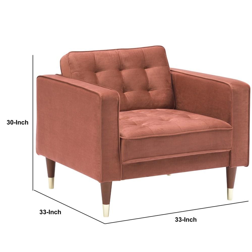 Tufted Fabric Upholstered Club Chair with Piped Stitching Pink By Casagear Home BM236450