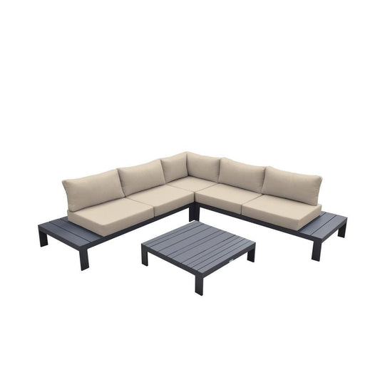4 Piece Metal and Fabric Outdoor Sectional, Gray and Beige By Casagear Home