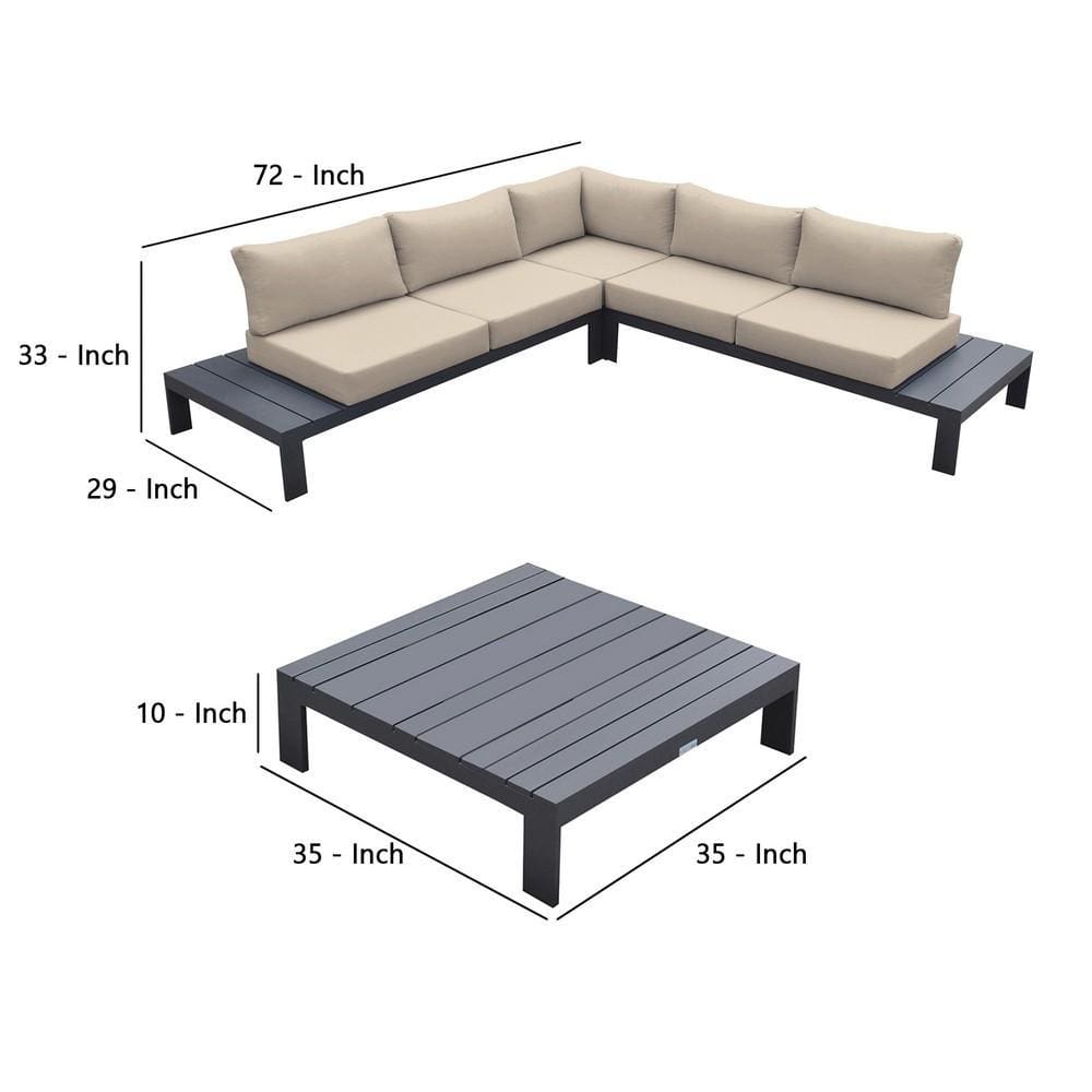 4 Piece Metal and Fabric Outdoor Sectional Gray and Beige By Casagear Home BM236501
