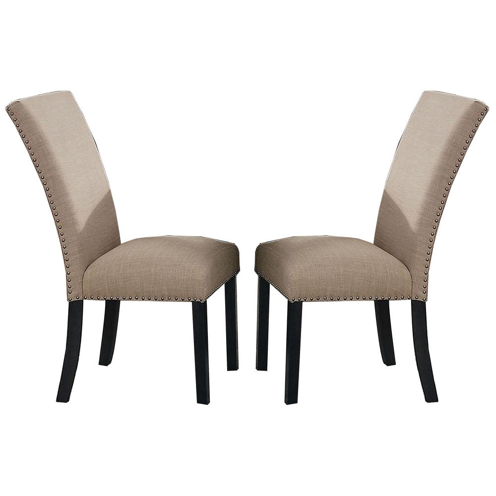 Wooden Side Chairs with Nailhead Trims, Set of 2, Beige and Black By Casagear Home
