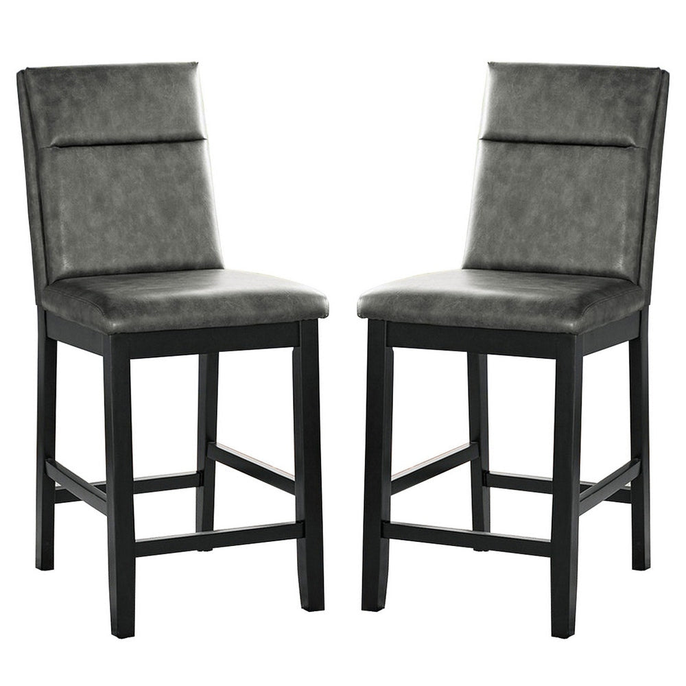 Wooden Counter Height Chairs with Padded Backrest, Set of 2, Gray and Black By Casagear Home