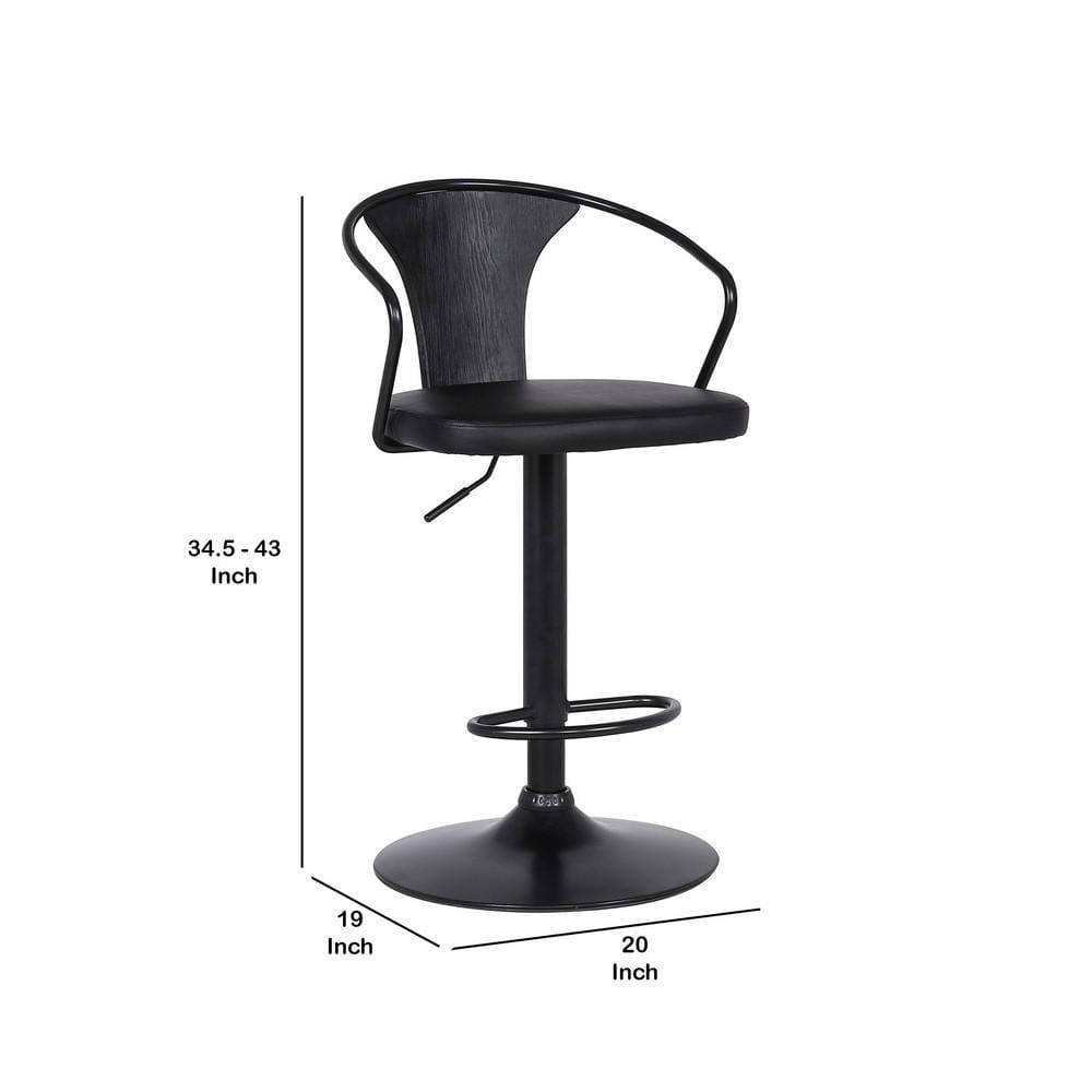 Adjustable Leatherette Swivel Barstool with Curved Back Black By Casagear Home BM236621