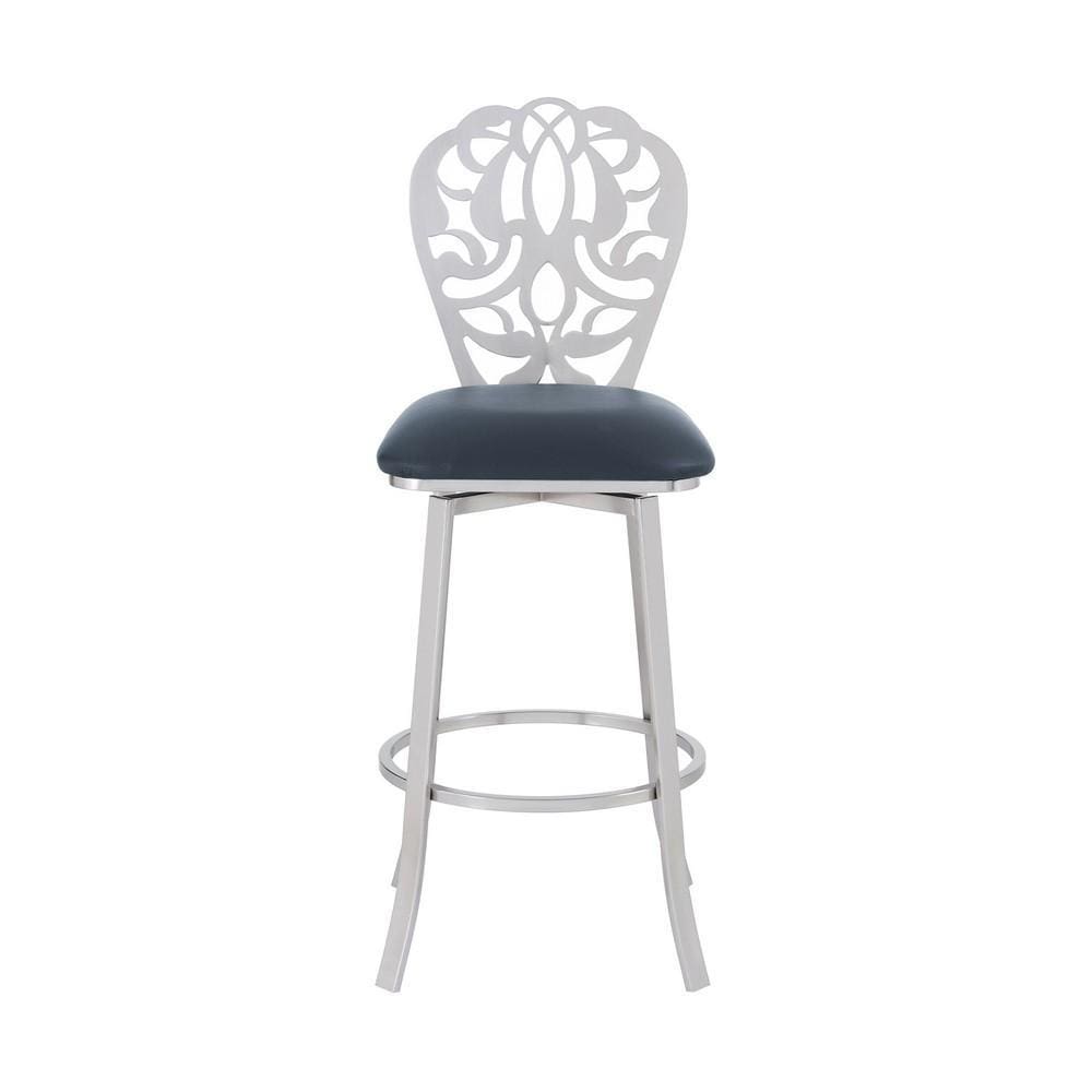 26 Inches Leatherette Counter Stool with Ornate Cut Out Gray By Casagear Home BM236642