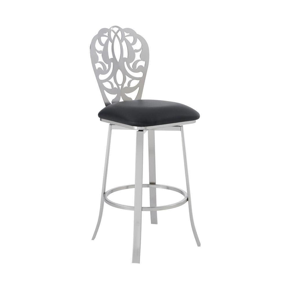 30 Inches Leatherette Barstool with Ornate Cut Out, Black By Casagear Home