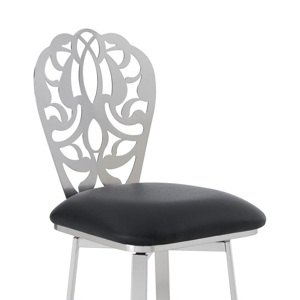 30 Inches Leatherette Barstool with Ornate Cut Out Black By Casagear Home BM236645