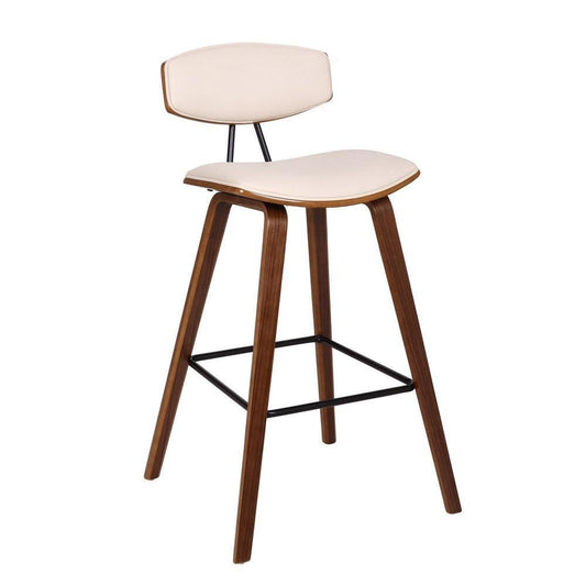 28.5 Inches Contoured Seat Leatherette Barstool, Cream By Casagear Home