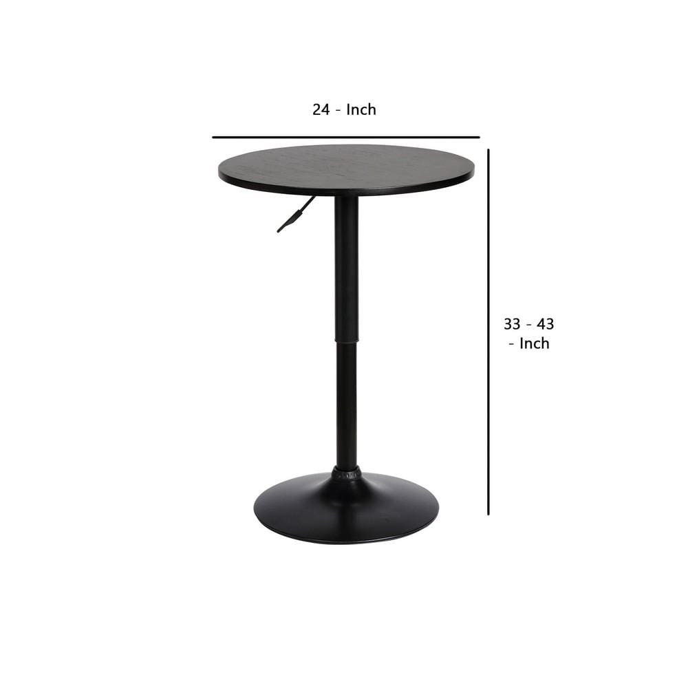 24 Inches Round Adjustable Pub Table with Metal Base Black By Casagear Home BM236681