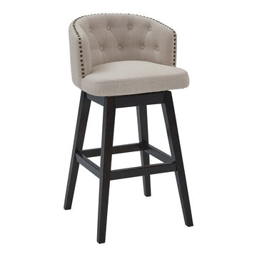 26 Inch Button Tufted Fabric Swivel Counter Stool, Angled Wood Legs, Beige By Casagear Home