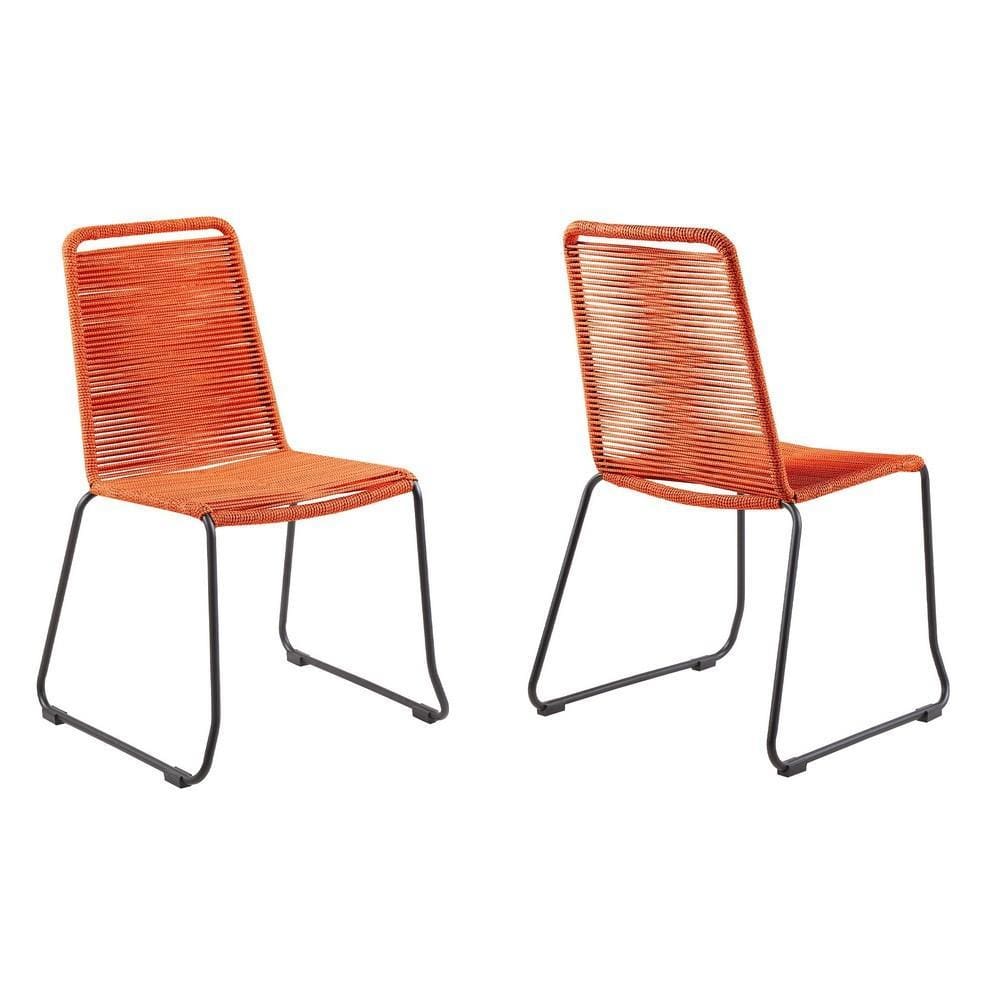 18.5 Inches Fishbone Weaved Metal Dining Chair, Set of 2, Orange By Casagear Home