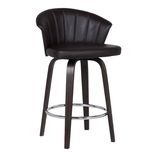 30" Channel Stitched Faux Leather Barstool with Tapered Legs, Brown By Casagear Home