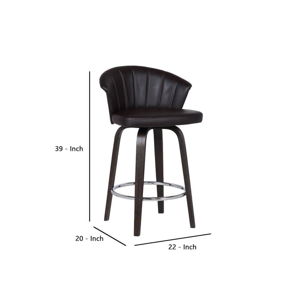 30 Channel Stitched Faux Leather Barstool with Tapered Legs Brown By Casagear Home BM236725