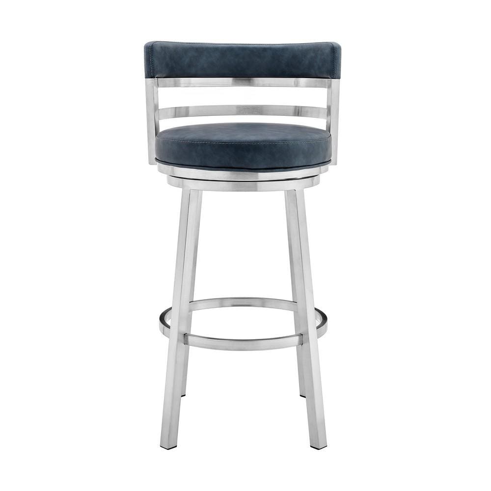 26 Inch Leatherette Counter Height Barstool Silver and Blue By Casagear Home BM236763