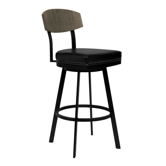 26 Inch Metal and Leatherette Swivel Barstool, Black By Casagear Home