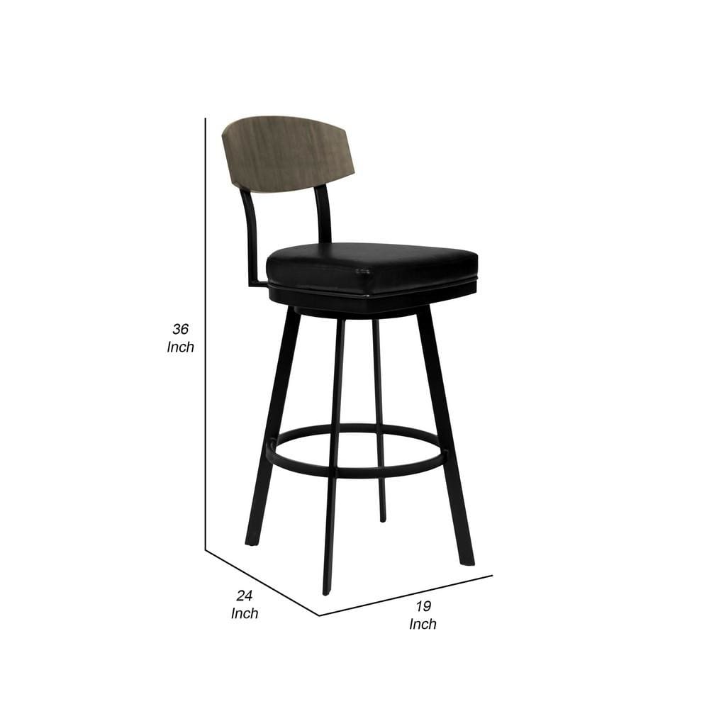 26 Inch Metal and Leatherette Swivel Barstool Black By Casagear Home BM236779