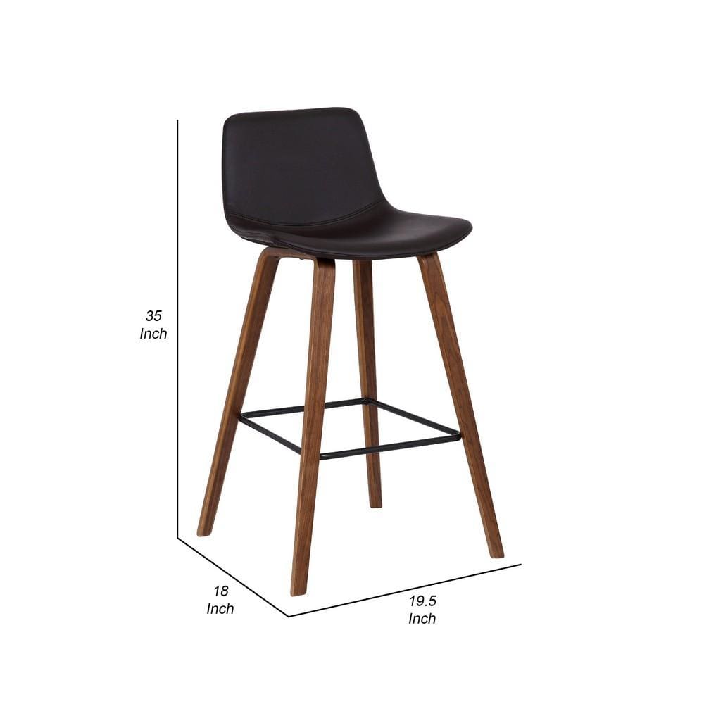 35 Inch Wooden Barstool with Leatherette Seat Brown By Casagear Home BM236787