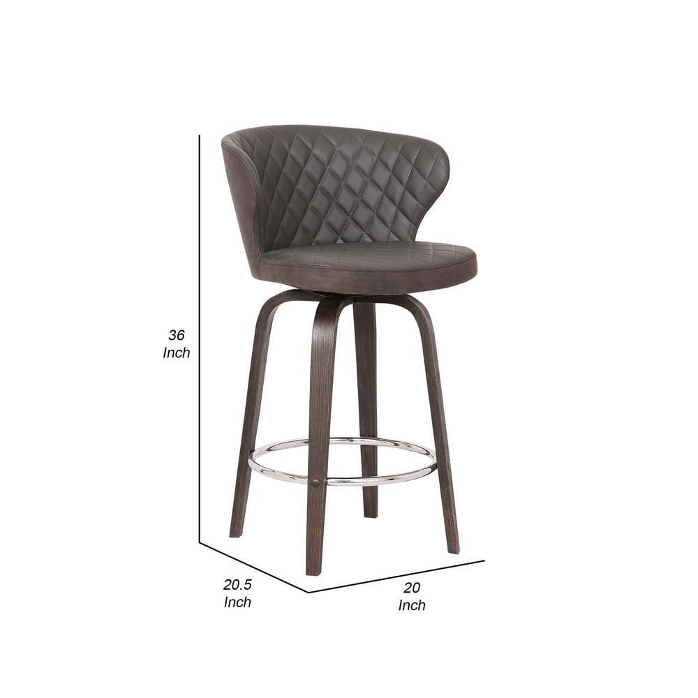 Curved Back Leatherette Barstool with Swivel Mechanism Brown By Casagear Home BM236834