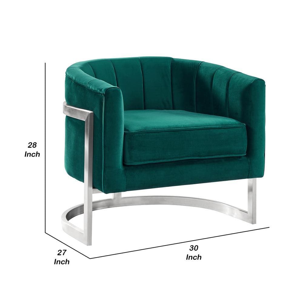 18 Inch Velvet Upholstered Curved Modern Accent Chair Green - BM236855 By Casagear Home BM236855