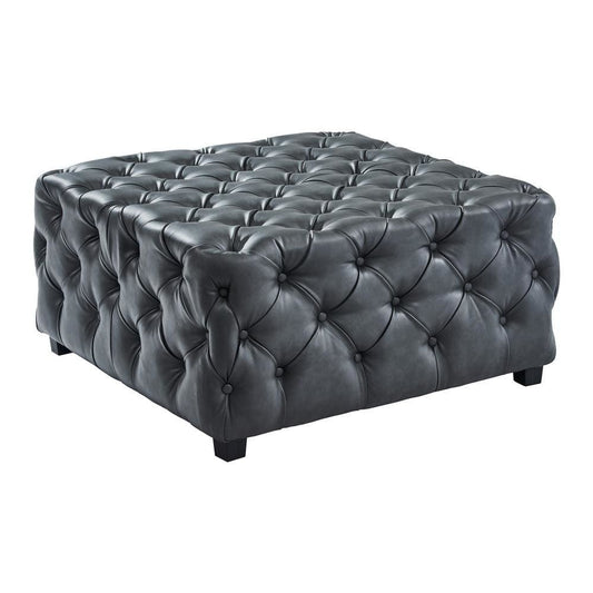 18 Inch Leatherette Modern Tufted Square Ottoman, Gray - BM236866 By Casagear Home