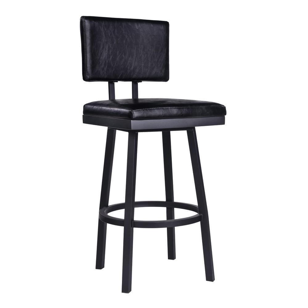 26" Lumbar Back Faux Leather Barstool with Stainless Steel Legs, Black By Casagear Home