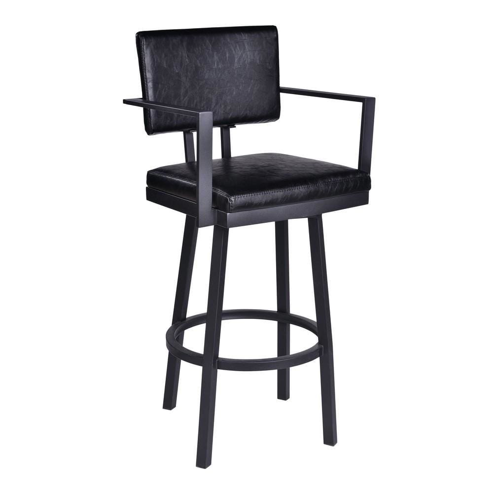 Lumbar Back Faux Leather Barstool with Stainless Steel Legs and Arms, Black By Casagear Home