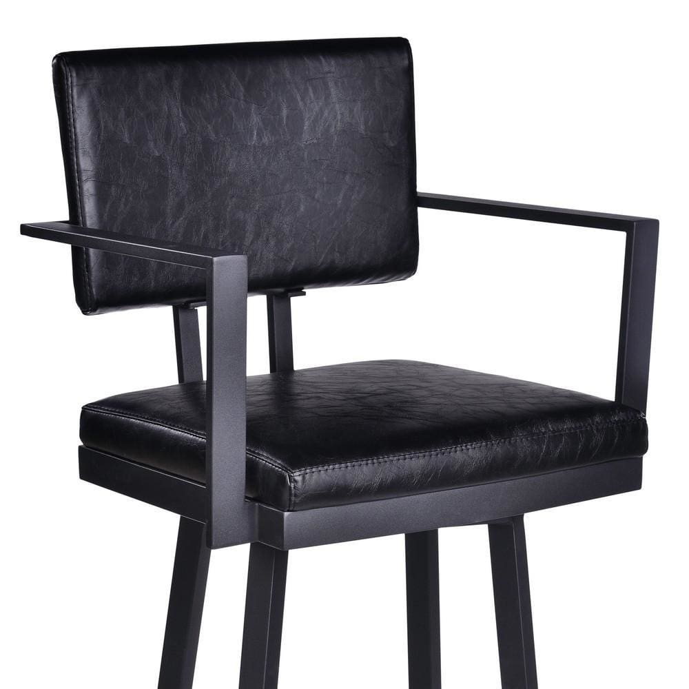 Lumbar Back Faux Leather Barstool with Stainless Steel Legs and Arms Black By Casagear Home BM236921