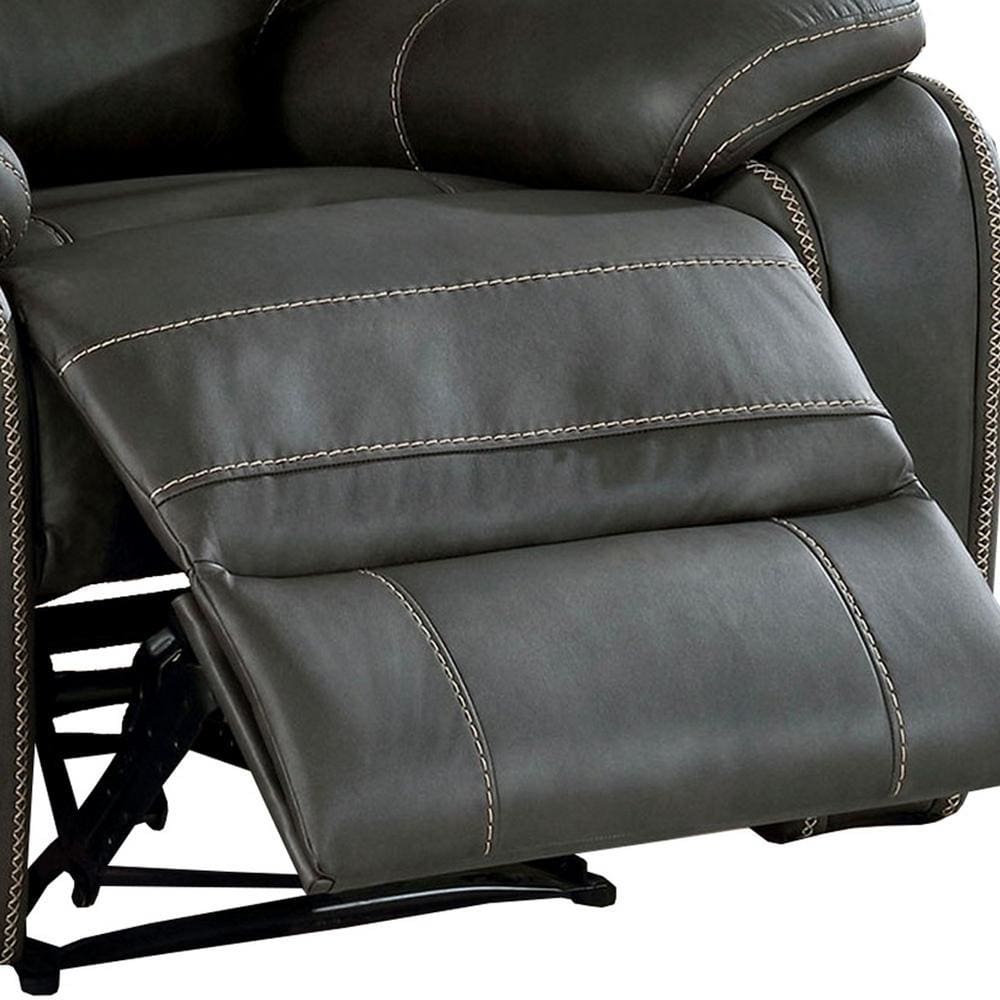 Leatherette Power Recliner with Pillow Top Arms Dark Gray - BM237148 By Casagear Home BM237148