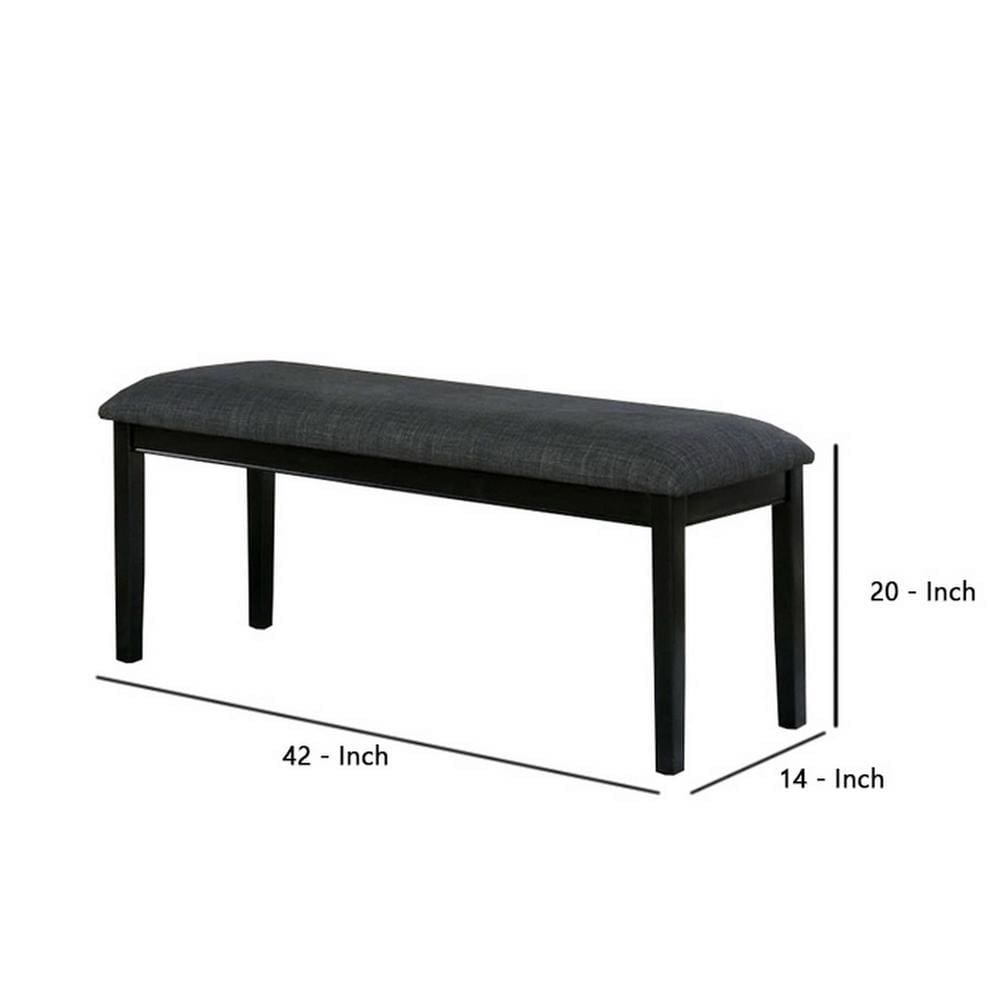 Fabric Seat Bench with Wooden Sleek Block Legs Black and Gray - BM237156 By Casagear Home BM237156