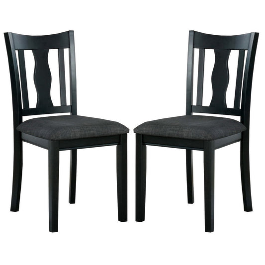 Wooden Side Chair with Fiddle Design Back, Set of 2, Black - BM237157 By Casagear Home
