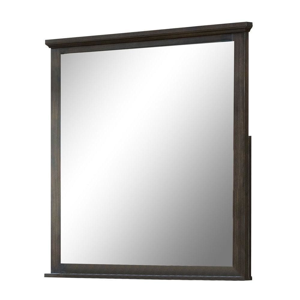 Wooden Frame Mirror with Molded Trim Top, Walnut Brown - BM237166 By Casagear Home