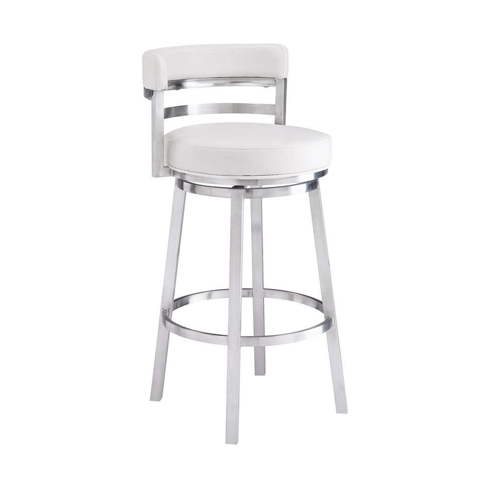 Leatherette Curved Back Counter Barstool with Swivel Mechanism, White - BM237238 By Casagear Home