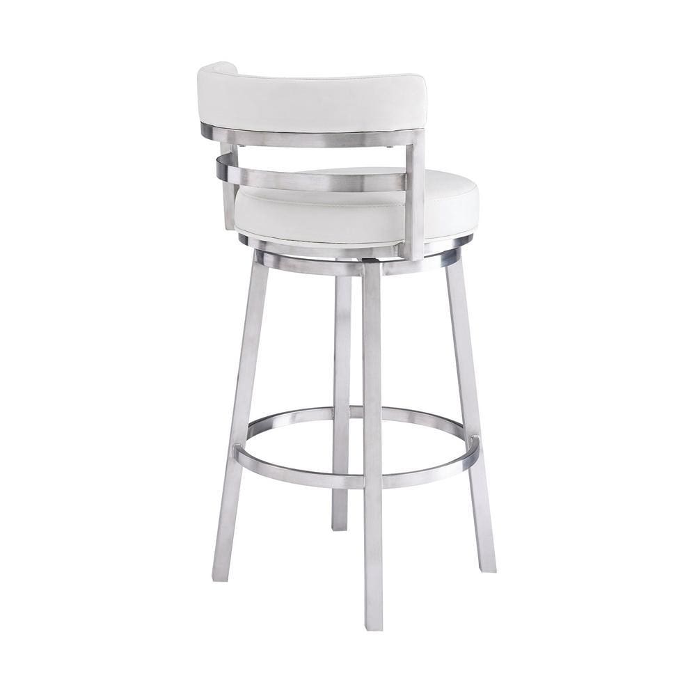 Leatherette Curved Back Counter Barstool with Swivel Mechanism White - BM237238 By Casagear Home BM237238