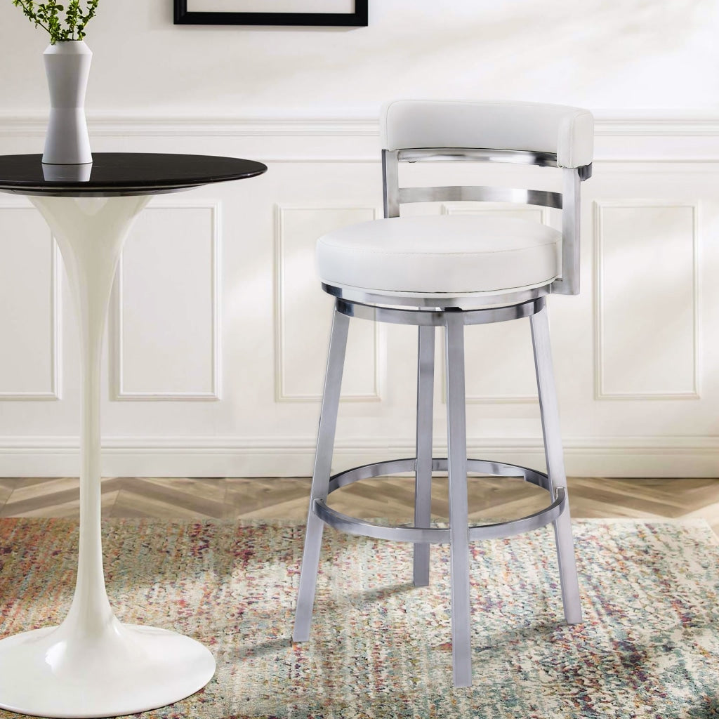 Leatherette Curved Back Counter Barstool with Swivel Mechanism, White - BM237238 By Casagear Home