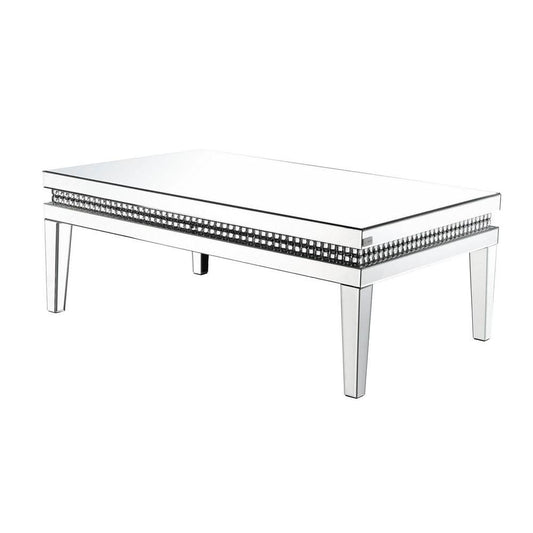 Mirror Inlay Coffee Table with Faux Crystal Accents, Silver By Casagear Home