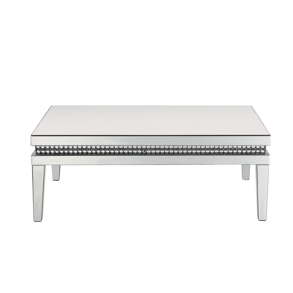 Mirror Inlay Coffee Table with Faux Crystal Accents Silver By Casagear Home BM238104