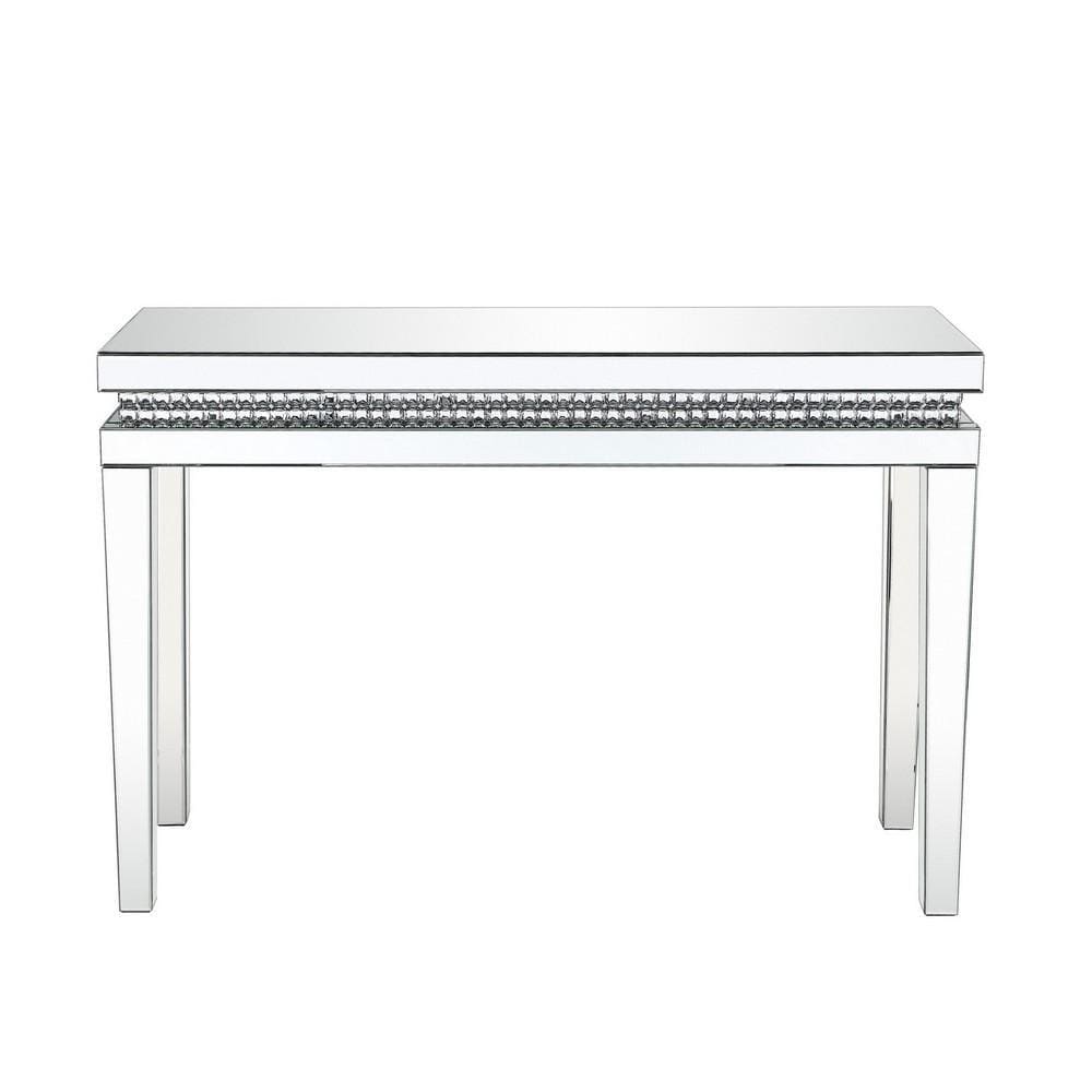 Mirror Inlay Sofa Table with Faux Crystal Accents Silver By Casagear Home BM238106
