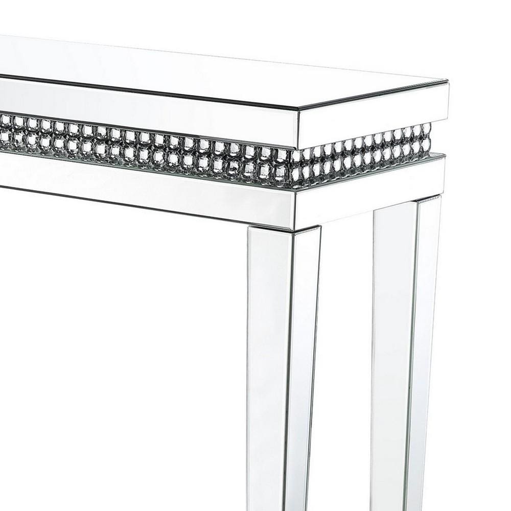 Mirror Inlay Sofa Table with Faux Crystal Accents Silver By Casagear Home BM238106