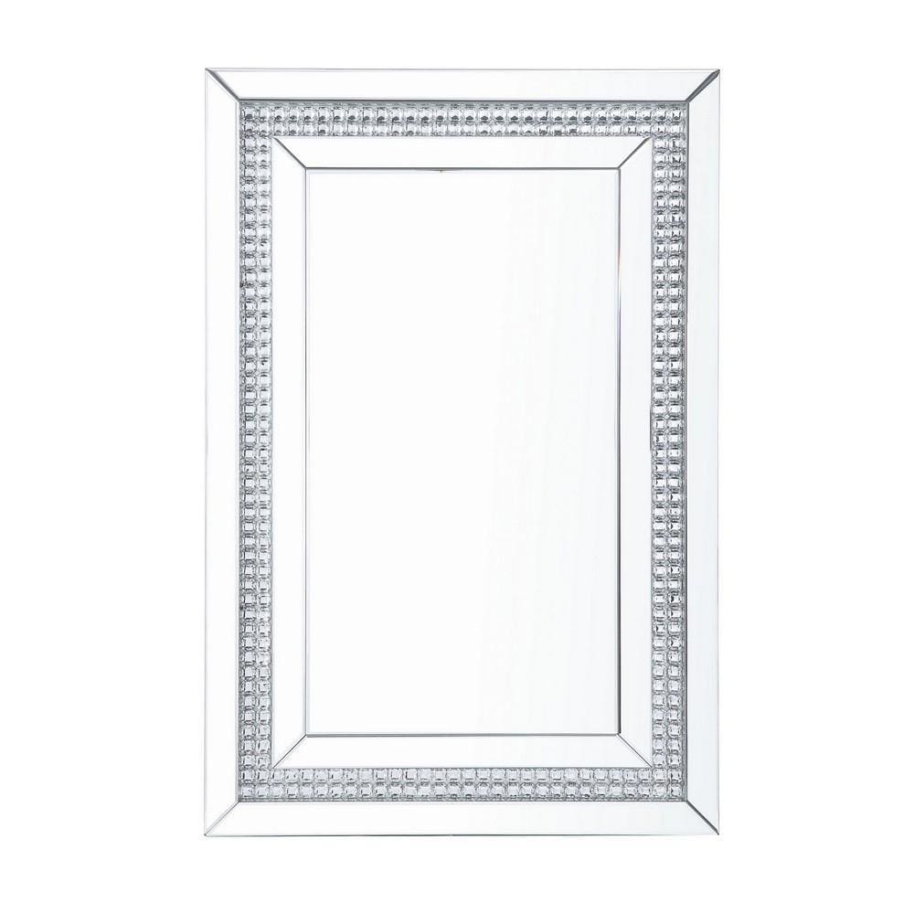 Rectangular Mirrored Wall Decor with Faux Crystals, Silver By Casagear Home