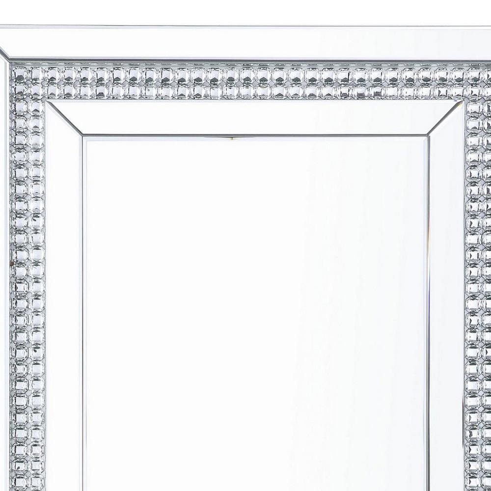Rectangular Mirrored Wall Decor with Faux Crystals Silver By Casagear Home BM238112
