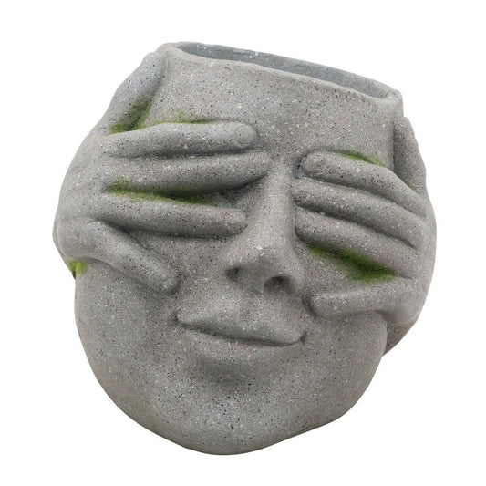 Resin Human Head Planter with Hands on Eyes, Gray By Casagear Home