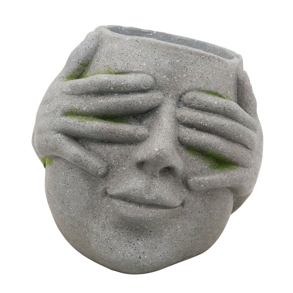 Planter | Resin Head with Hands on Eyes | Gray